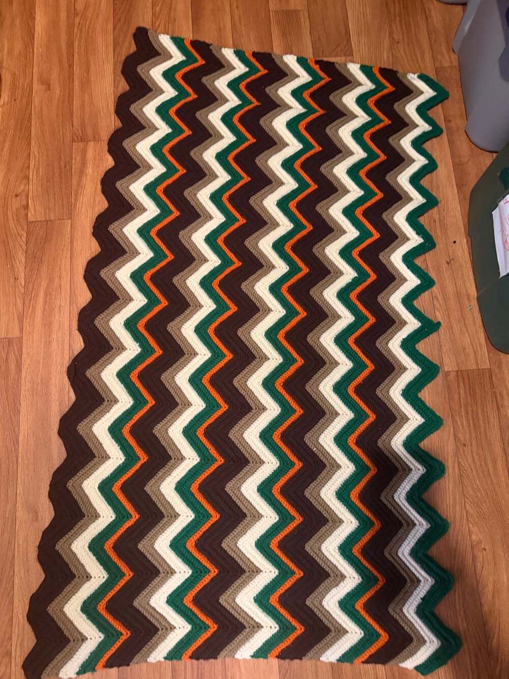 Handmade Crochet Chevron Thrown Blanket 38" x 57" green brown orange 70s